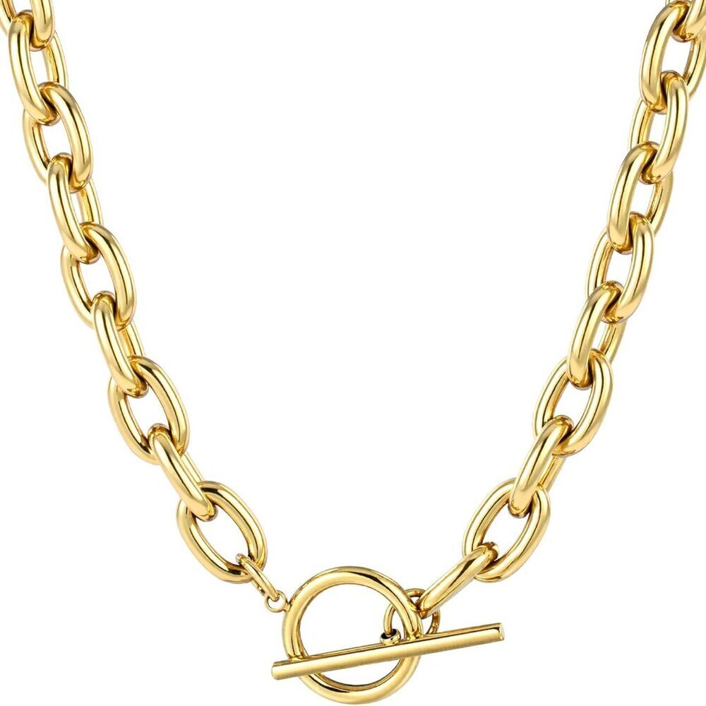 18k Chunky Gold Necklace for Women Sweatproof, Non Tarnish Chunky Layered Chain